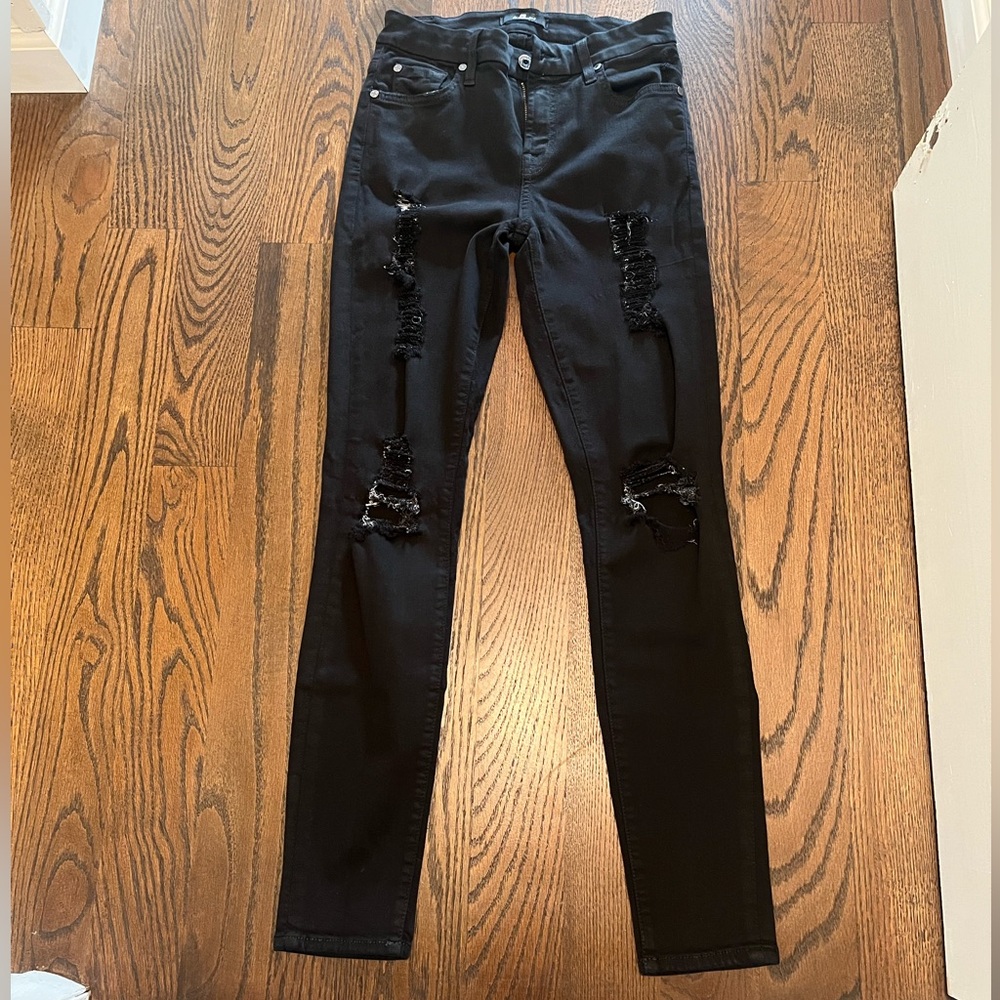7 For All Mankind Black Distressed Jeans